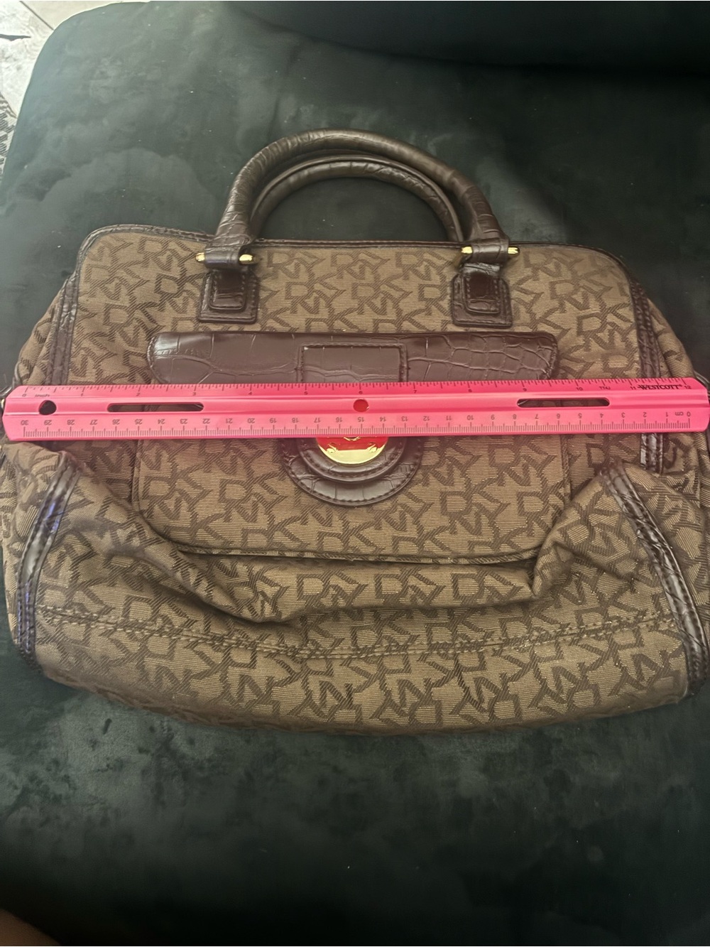 Vintage DKNY Monogram Satchel Handbag • Brown Logo Print. Read Description - Picture 7 of 8